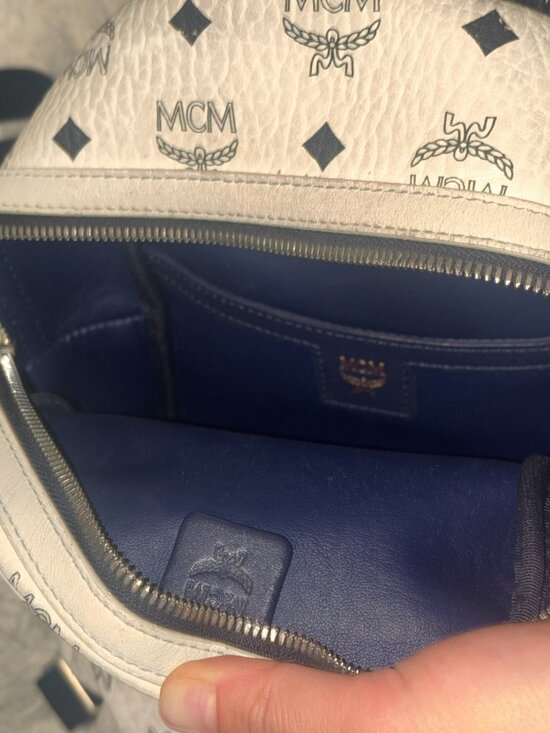 Mcm White Small Studded Stark Backpack